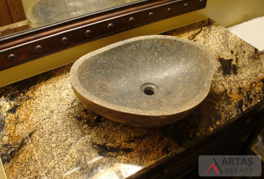 Dekoratif banyo lavabosu ve Diamond Arrow granit tezgah uygulamamız Dekoratif banyo lavabosu ve Diamond Arrow granit tezgah uygulamamız